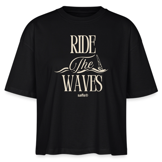 Frauen Boxy Bio-T-Shirt Nova -ride the waves- - Schwarz