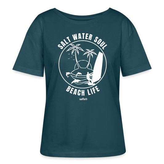 Relaxed Rundhals Frauen Bio-T-Shirt --salt water soul- - Dunkles Petrol