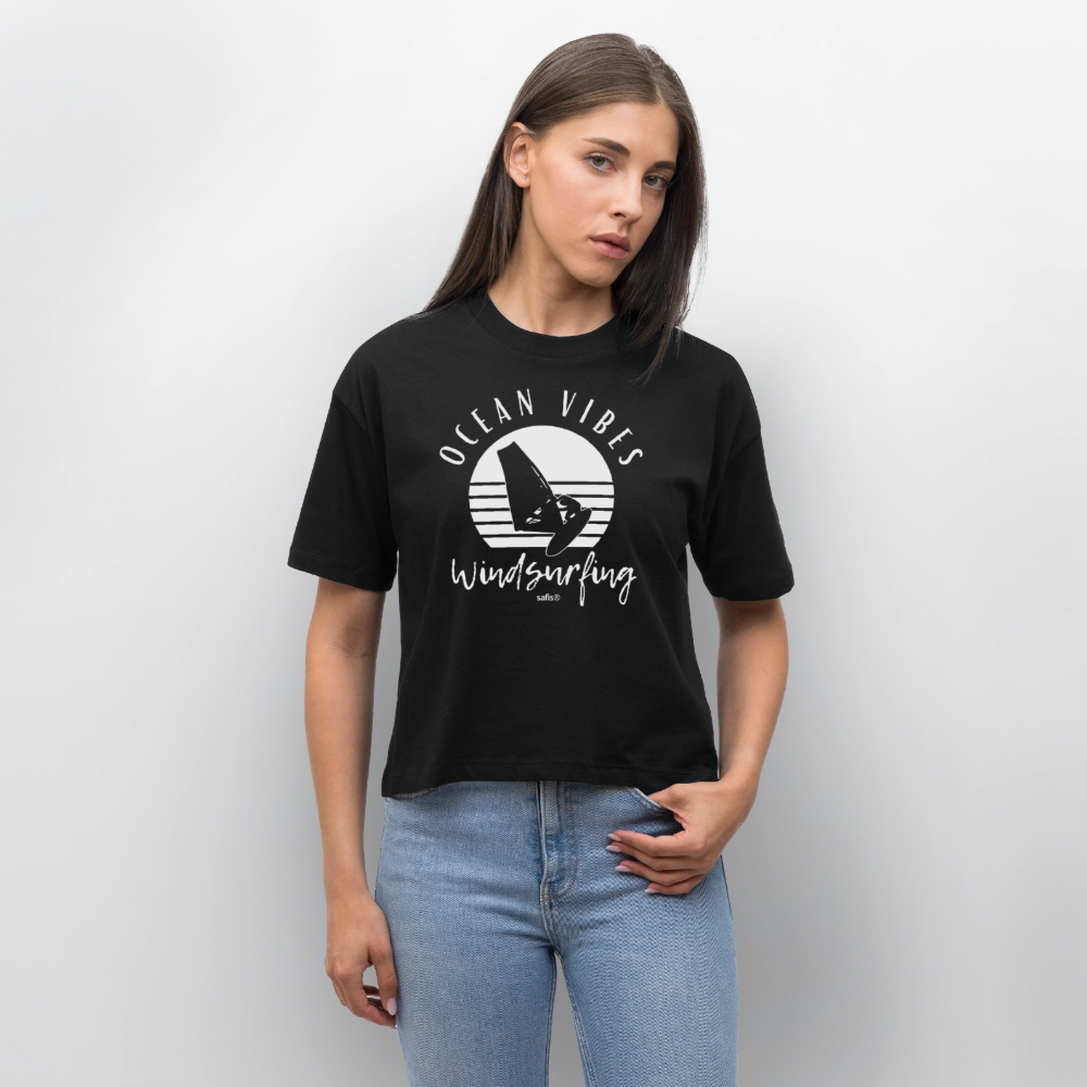 Frauen Boxy Bio-T-Shirt Nova -ocean vibes sunset- - Schwarz