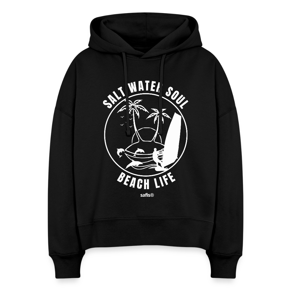 Boxy Frauen Bio Hoodie Nora -salt water soul- - Schwarz