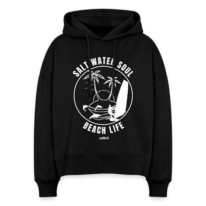 Boxy Frauen Bio Hoodie Nora -salt water soul- - Schwarz