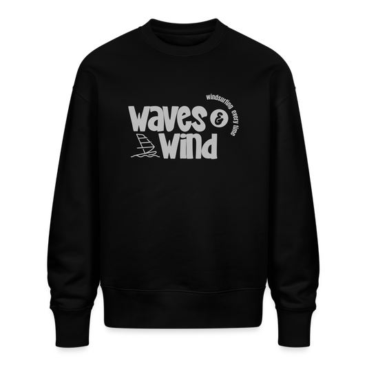 Unisex Oversize Bio Pullover -waves & wind- - Schwarz