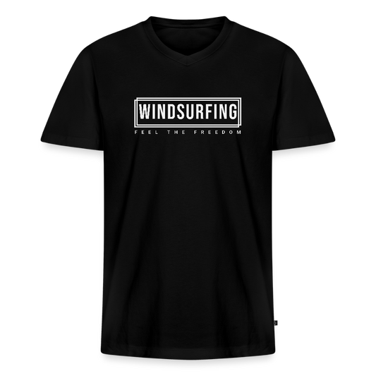 Männer Bio-T-Shirt mit V-Ausschnitt -feel the freedom I- - Schwarz
