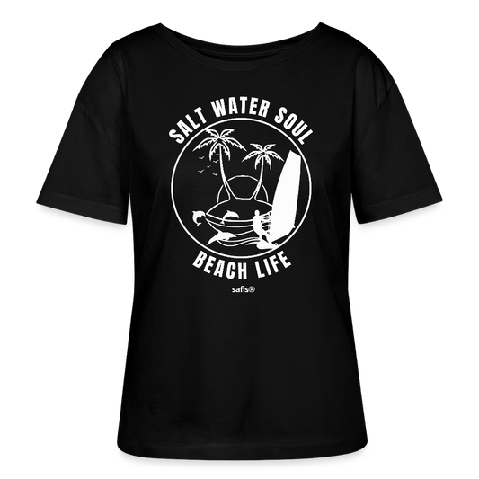 Relaxed Rundhals Frauen Bio-T-Shirt --salt water soul- - Schwarz
