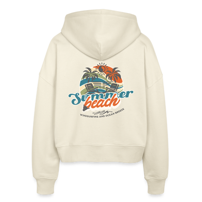 Boxy Frauen Bio Zip Hoodie -summer beach- - Weißgrau