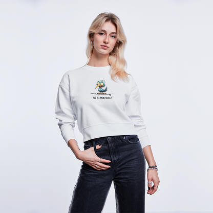 Cropped Frauen Bio-Sweatshirt -Wo ist mein Segel?- - Weiß