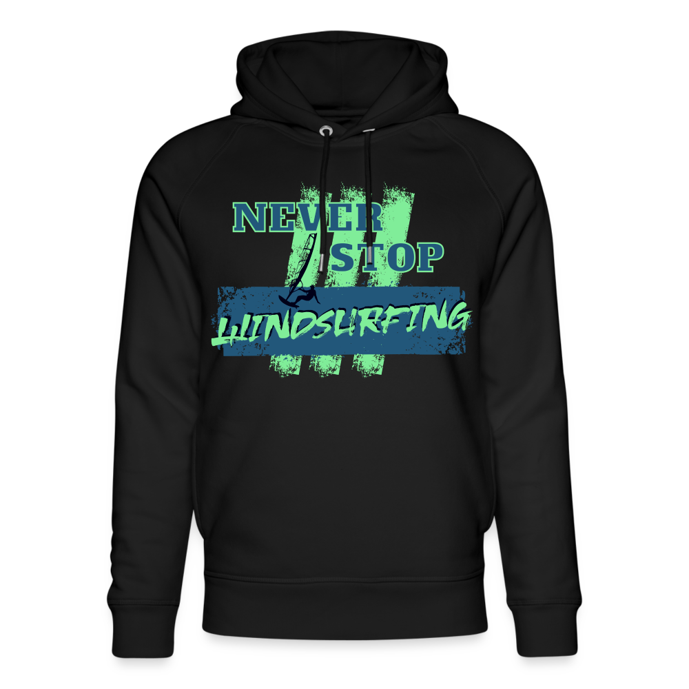 Unisex Bio-Hoodie -never stop windsurfing- - Schwarz