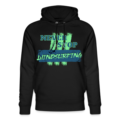 Unisex Bio-Hoodie -never stop windsurfing- - Schwarz