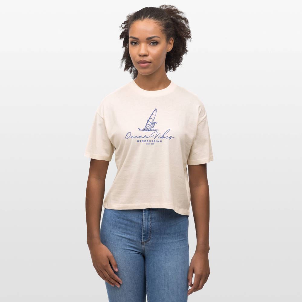 Frauen Boxy Bio-T-Shirt -ocean vibes windsurfing- - Weißgrau