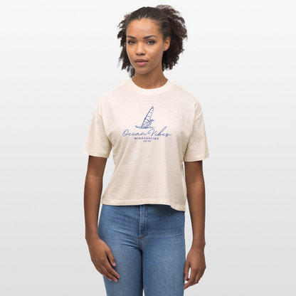 Frauen Boxy Bio-T-Shirt -ocean vibes windsurfing- - Weißgrau