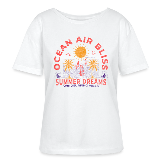 Relaxed Rundhals Frauen Bio-T-Shirt -ocean air bliss- - Weiß