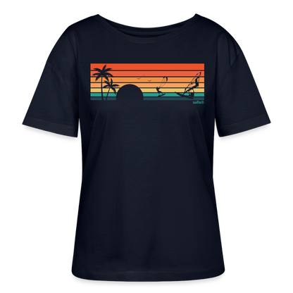 safis® Nachhaltige Windsurf-Kleidung-sunset- Stanley/Stella Relaxed Rundhals Frauen Bio-T-Shirt SERENA - Navy