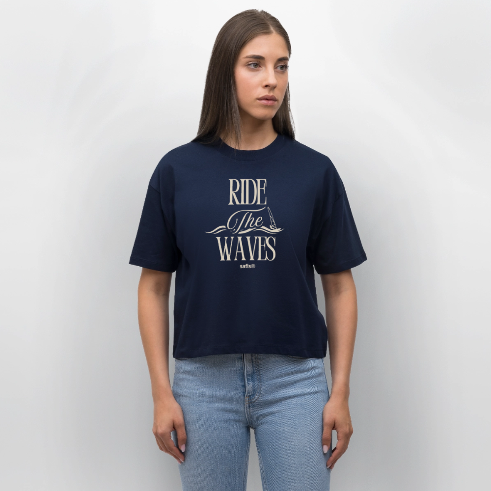 Frauen Boxy Bio-T-Shirt Nova -ride the waves- - Navy
