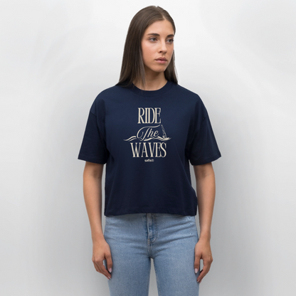 Frauen Boxy Bio-T-Shirt Nova -ride the waves- - Navy