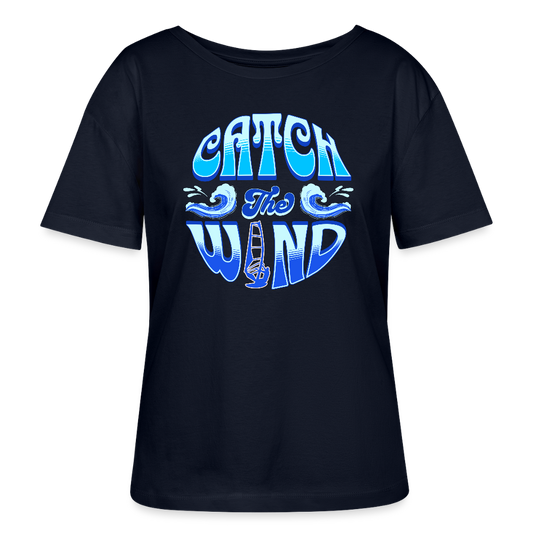 Relaxed Rundhals Frauen T-Shirt -catch the wind- - Navy