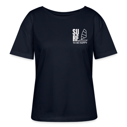 Relaxed Frauen Bio-T-Shirt -surf to be happy- - Navy