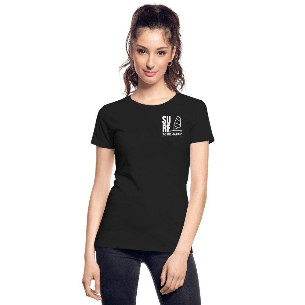 Frauen Premium Bio T-Shirt -surf to be happy- - Schwarz