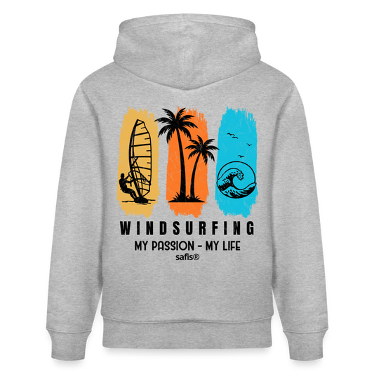 safis Windsurf Shirt Unisex Bio-Hoodie CRUISER -my passion my life- - Grau meliert