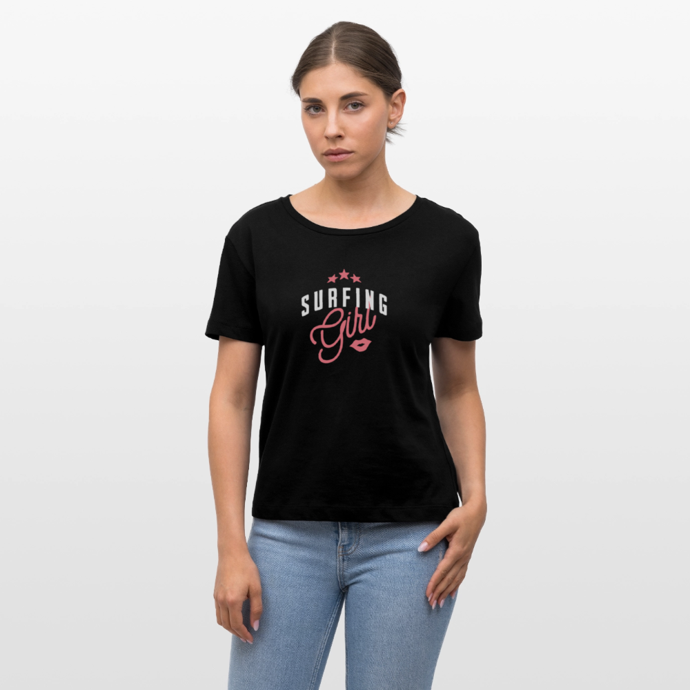Relaxed Rundhals Frauen Bio-T-Shirt -surfing girl- - Schwarz