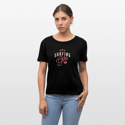 Relaxed Rundhals Frauen Bio-T-Shirt -surfing girl- - Schwarz