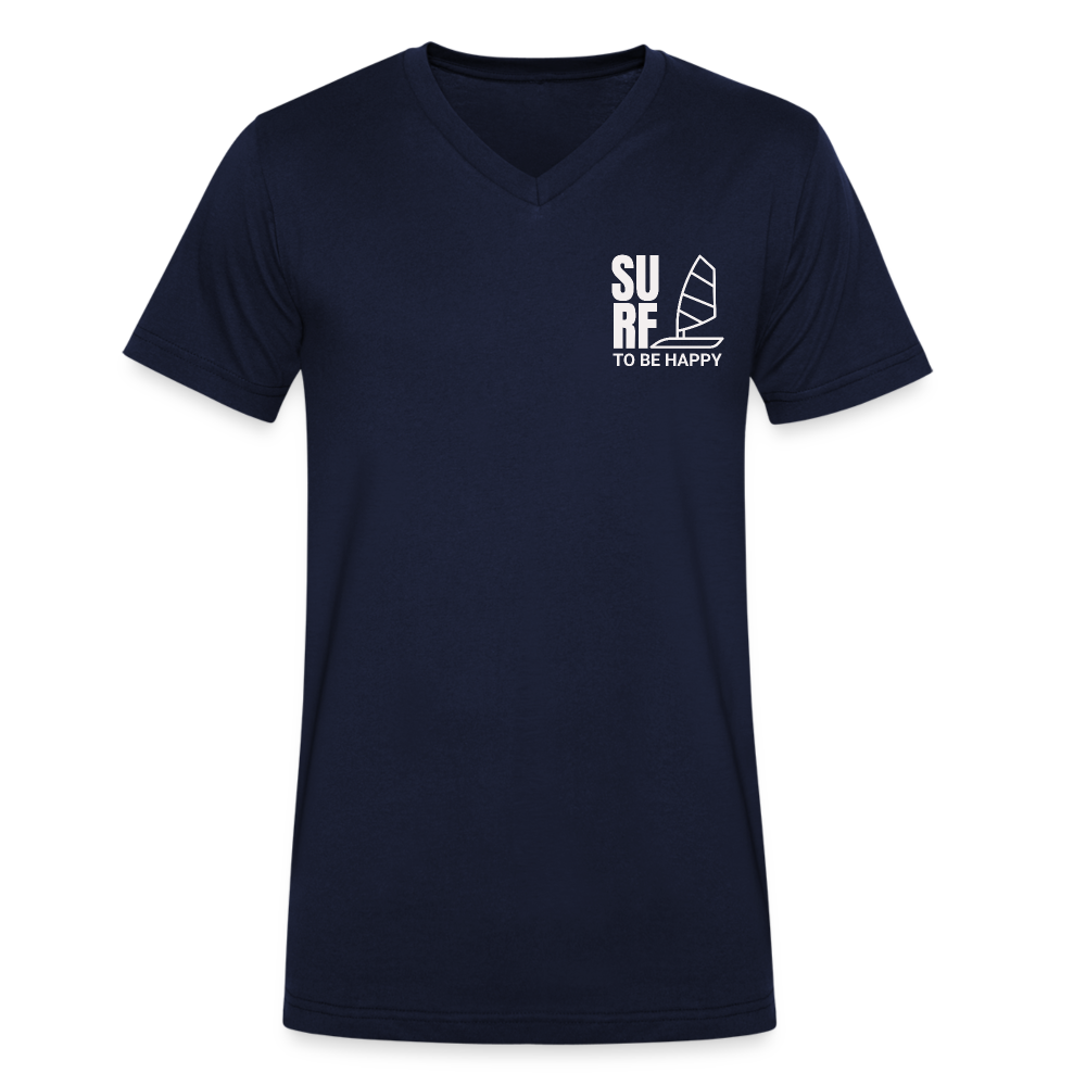 Männer Bio-T-Shirt mit V-Ausschnitt -surf to be happy- - Navy