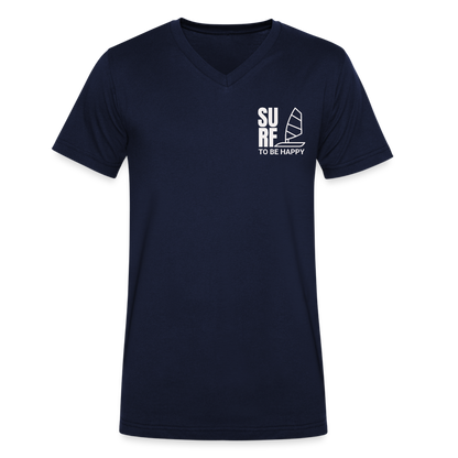 Männer Bio-T-Shirt mit V-Ausschnitt -surf to be happy- - Navy