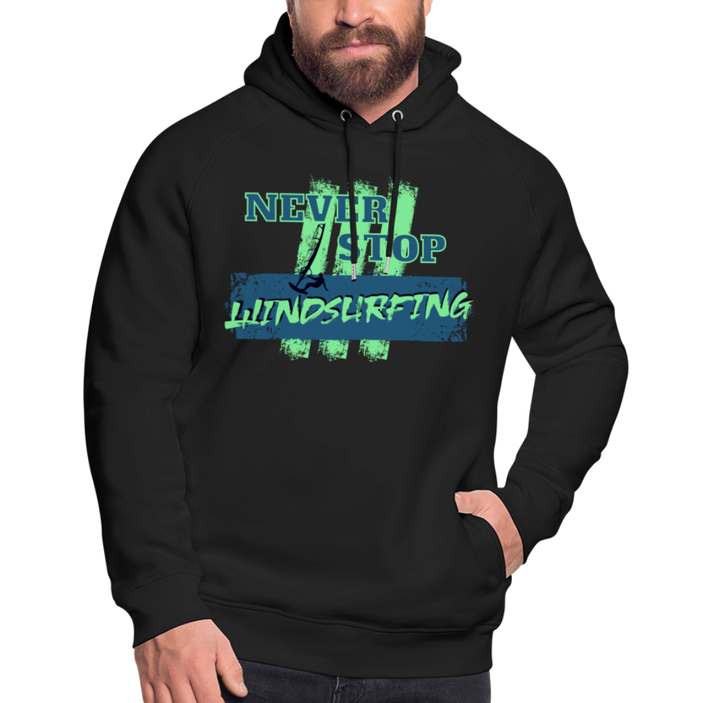 Unisex Bio-Hoodie -never stop windsurfing- - Schwarz