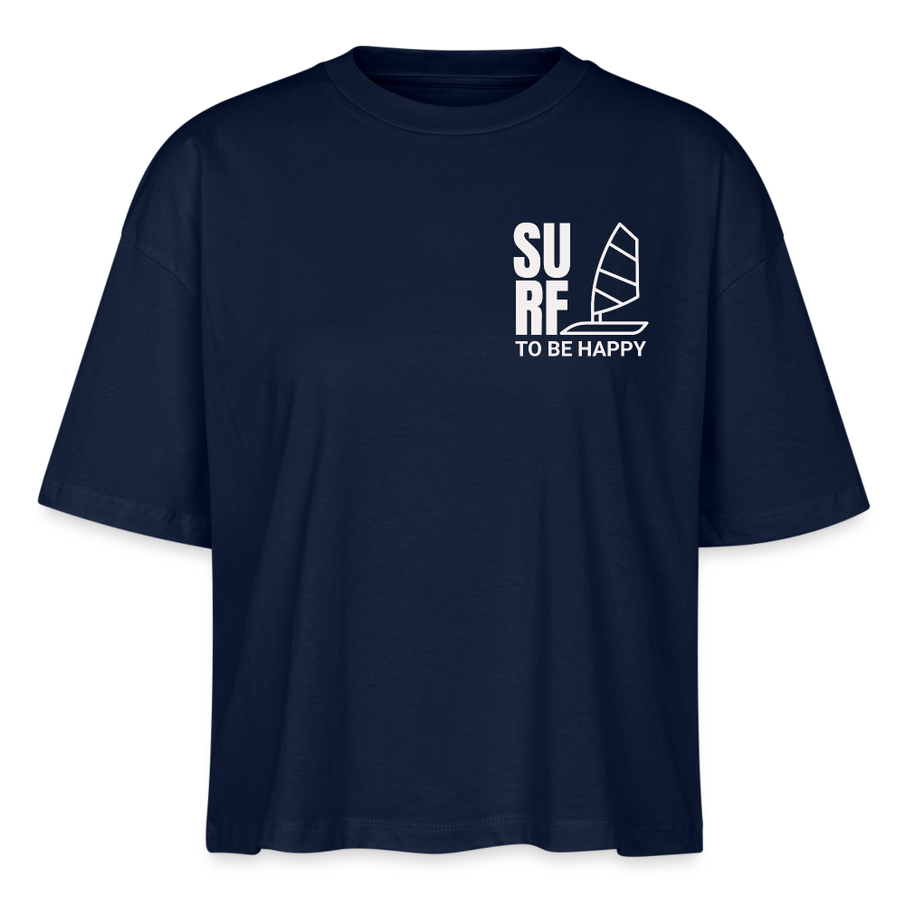 Frauen Boxy Bio-T-Shirt -surf to be happy- - Navy