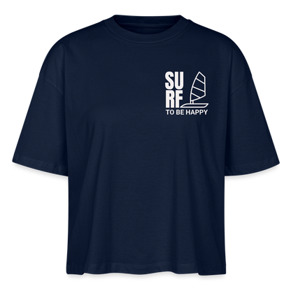 Frauen Boxy Bio-T-Shirt -surf to be happy- - Navy