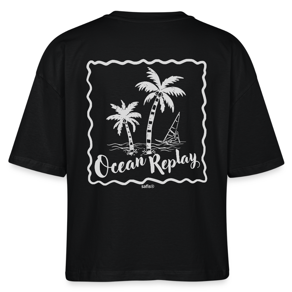 Frauen Boxy Bio-T-Shirt Nova -ocean replay- - Schwarz