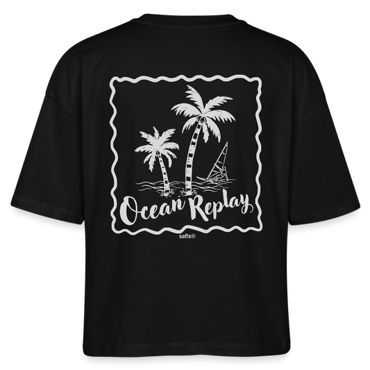 Frauen Boxy Bio-T-Shirt Nova -ocean replay- - Schwarz