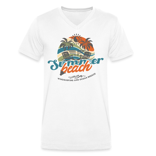 Männer Bio-T-Shirt mit V-Ausschnitt -summer beach- - Weiß