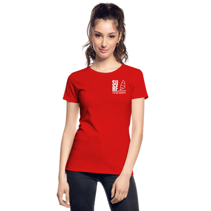 Frauen Premium Bio T-Shirt -surf to be happy- - Rot