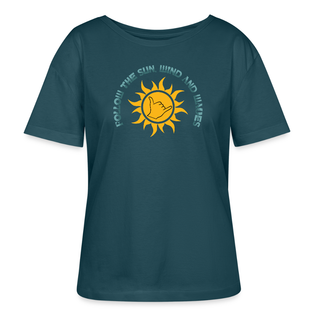 Relaxed Rundhals Frauen Bio-T-Shirt -folllow me- - Dunkles Petrol