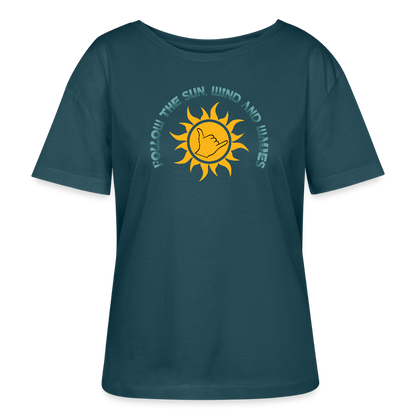 Relaxed Rundhals Frauen Bio-T-Shirt -folllow me- - Dunkles Petrol