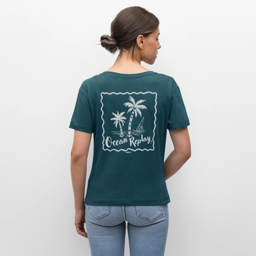 Relaxed Rundhals Frauen Bio-T-Shirt -Ocean replay- - Dunkles Petrol