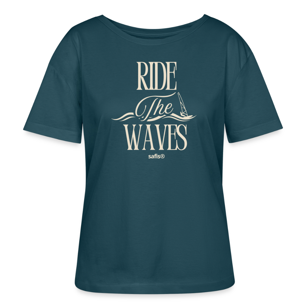 Relaxed Rundhals Frauen Bio-T-Shirt -ride the waves- - Dunkles Petrol