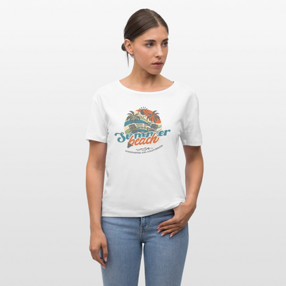 Relaxed Rundhals Frauen Bio-T-Shirt -summer beach- - Weiß
