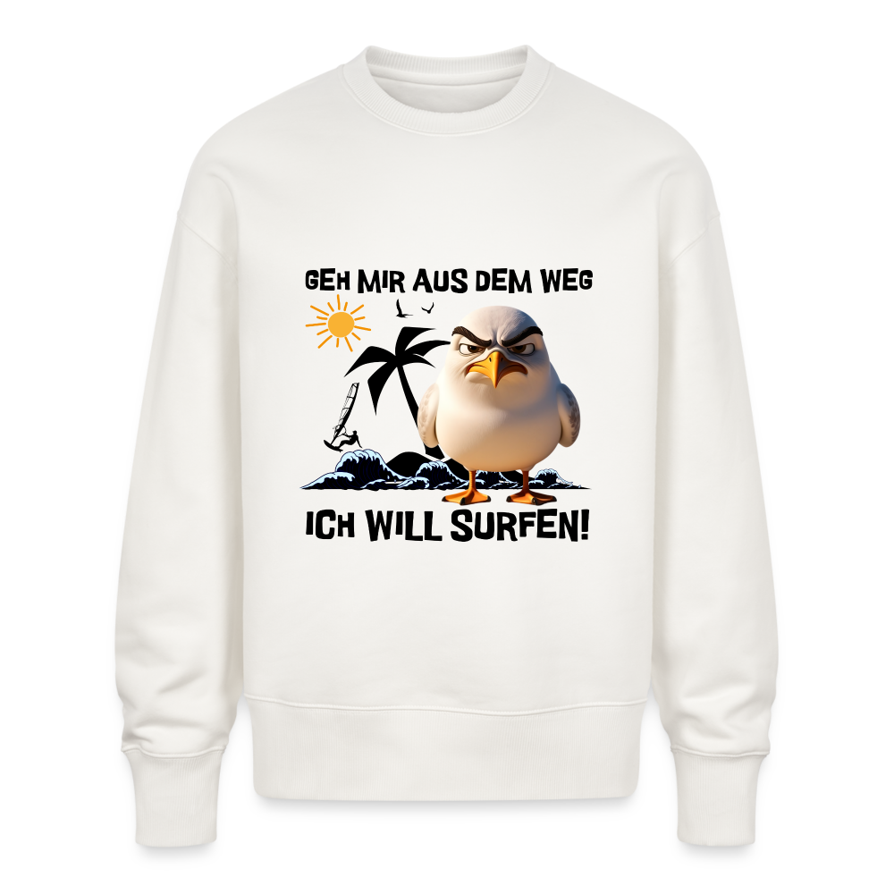 Unisex Oversize Bio Pullover -ich will surfen- - OFF WHITE