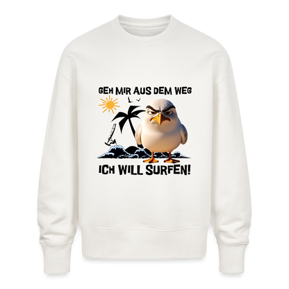 Unisex Oversize Bio Pullover -ich will surfen- - OFF WHITE