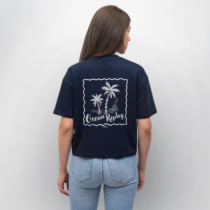 Frauen Boxy Bio-T-Shirt Nova -Ocean replay- - Navy