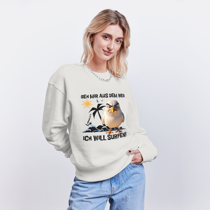 Unisex Oversize Bio Pullover -ich will surfen- - OFF WHITE