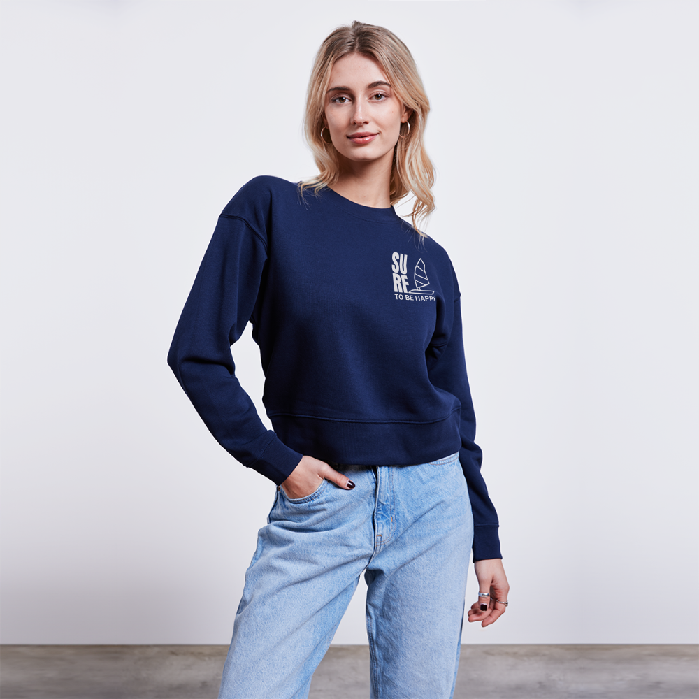 Cropped Frauen Bio-Sweatshirt -surf to be happy- - Navy