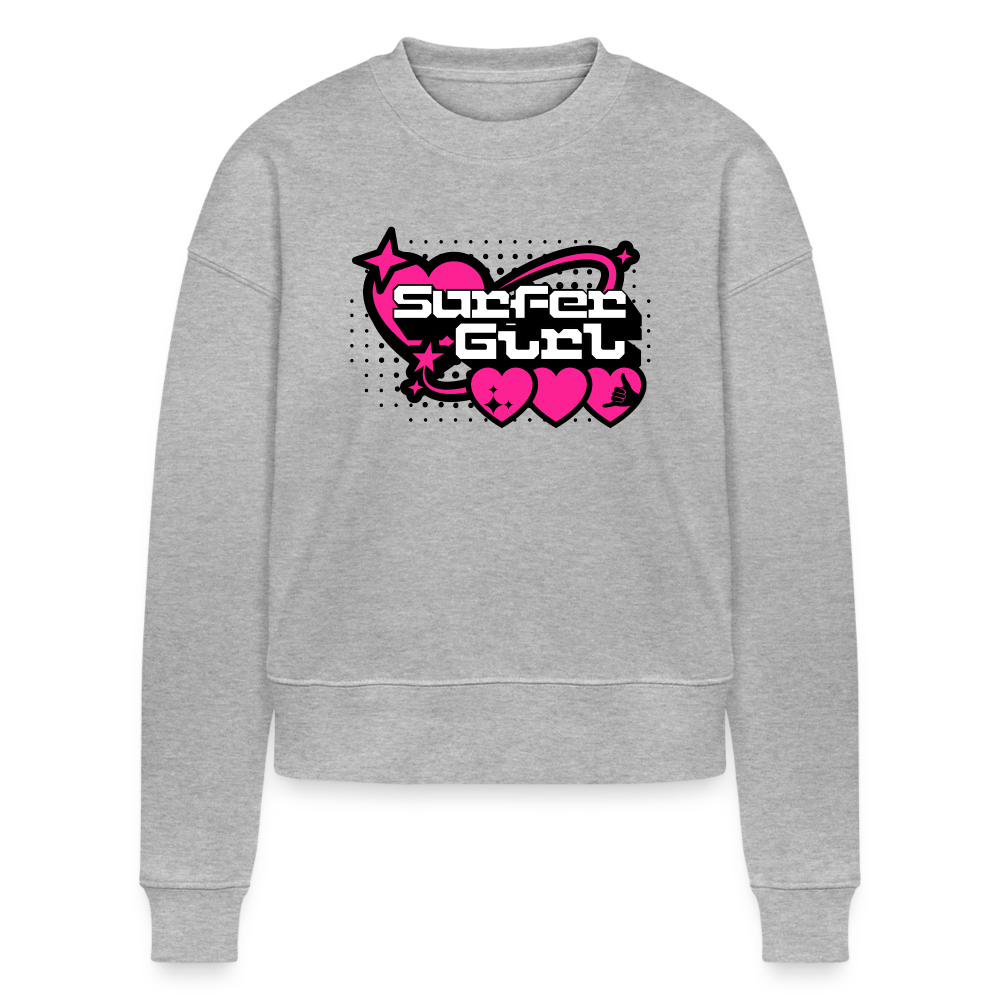 Cropped Frauen Bio-Sweatshirt -surfer girl- - Grau meliert