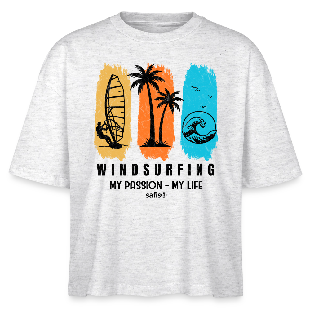 Windsurf Shirt von safis® Frauen Boxy Bio-T-Shirt Nova -my passion my life- - Weiß meliert