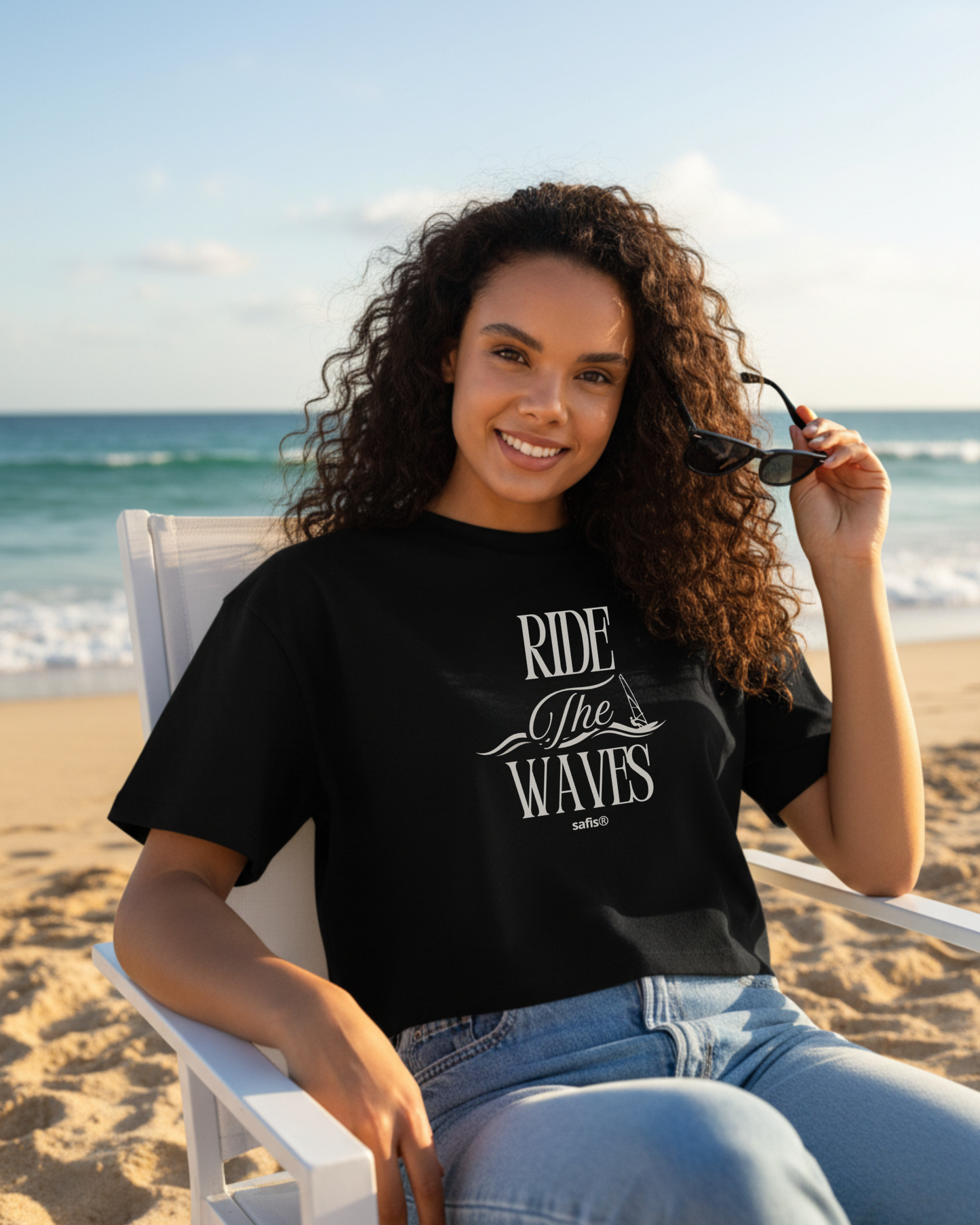 Frauen Premium Oversized Bio Cropped T-Shirt -ride the waves-