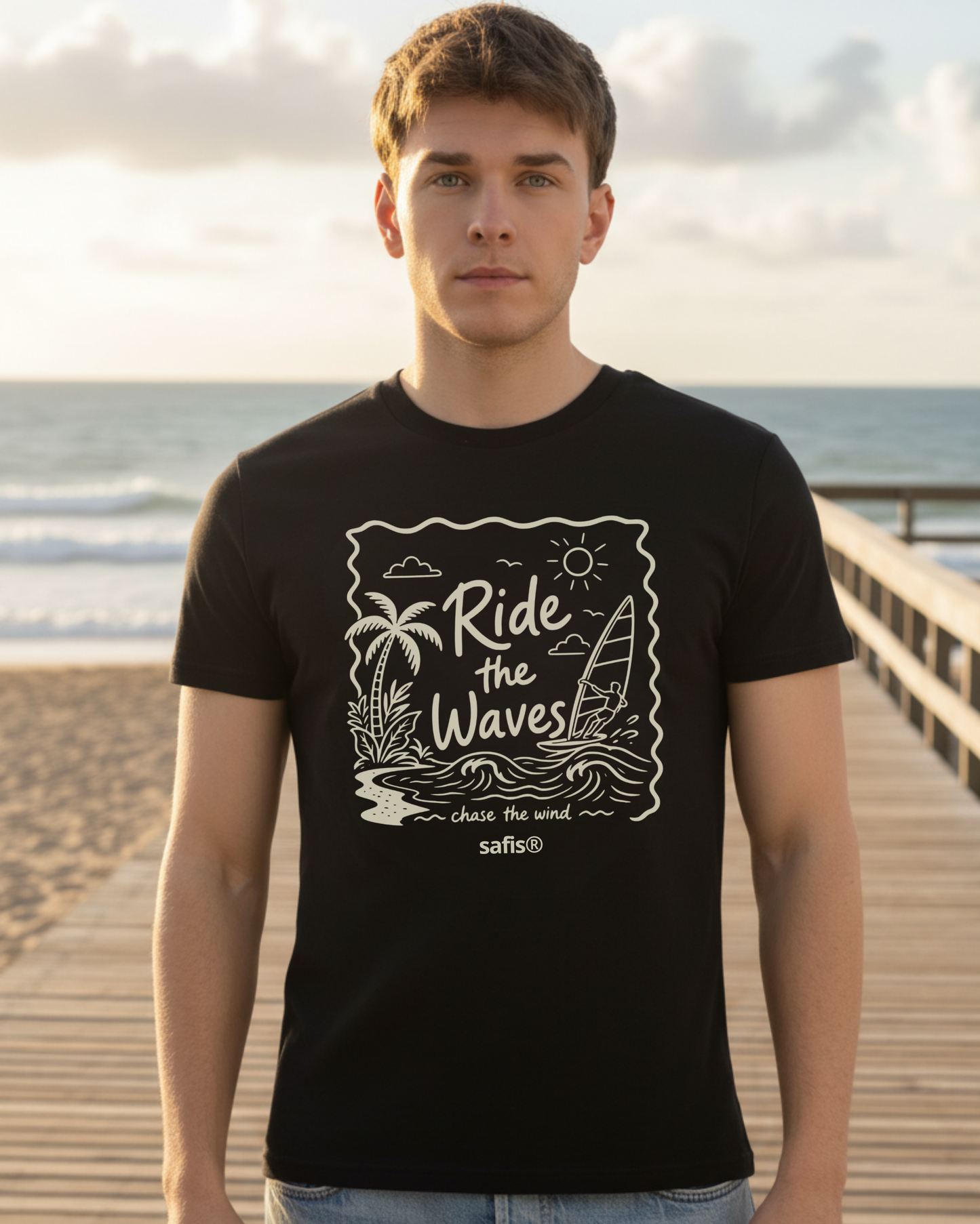 safis Windsurf T-Shirt Männer ride the waves schwarz