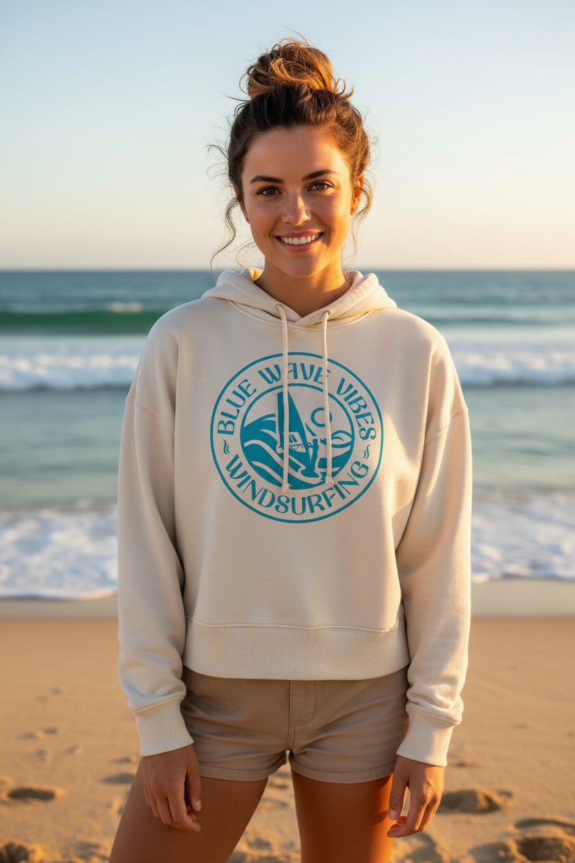 Boxy Frauen Bio Hoodie Nora -blue wave vibes-