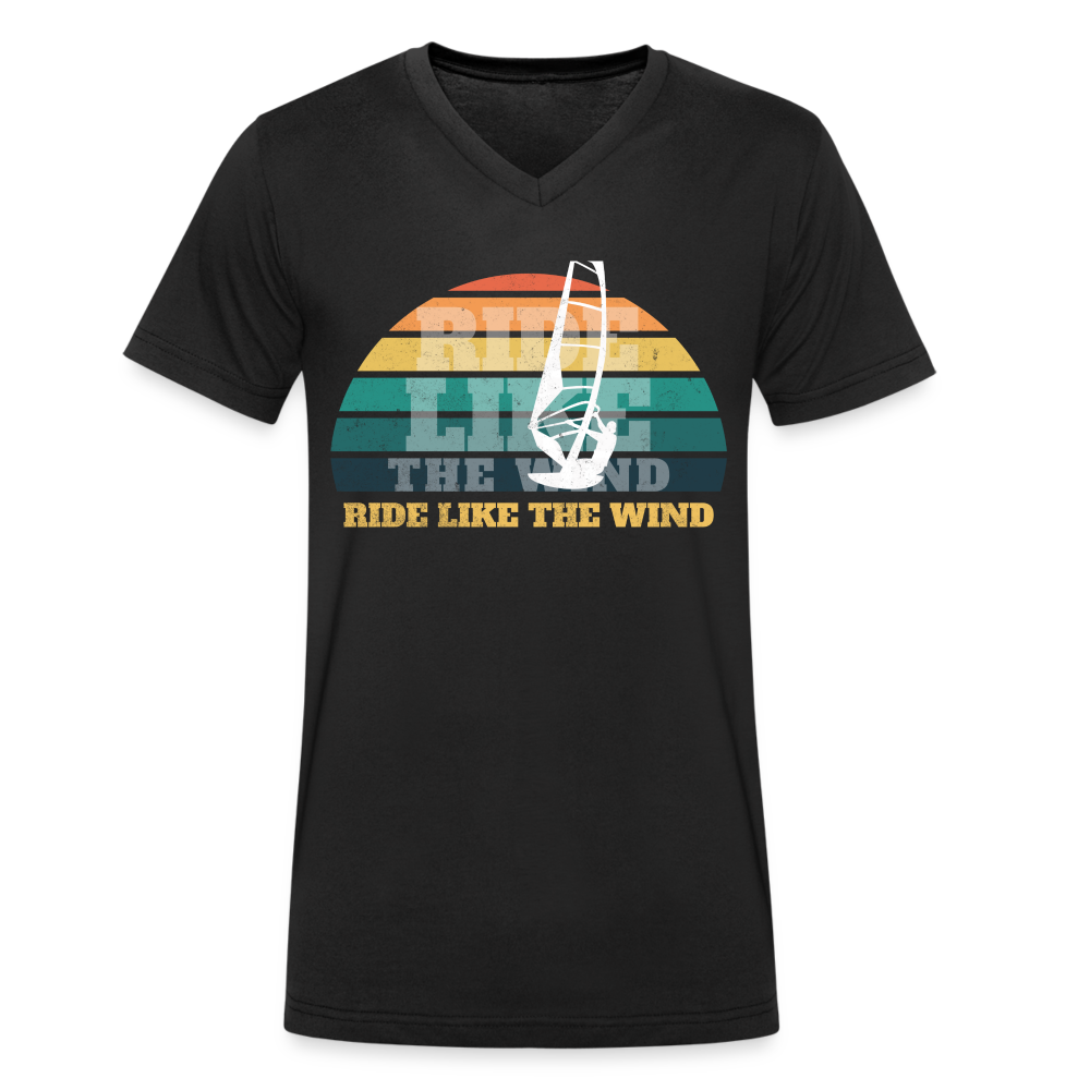 Männer T-Shirt mit V-Ausschnitt -ride like the wind- - Schwarz