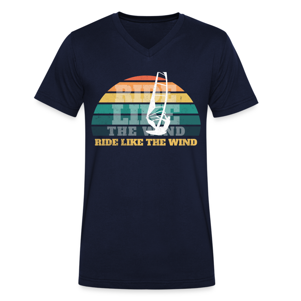 Männer T-Shirt mit V-Ausschnitt -ride like the wind- - Navy